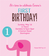 Pink Elephant 1st Birthday Invitation